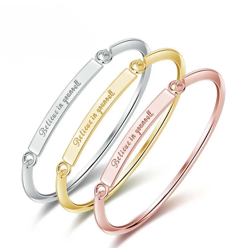 

Wholesale Men Women Copper Jewelry Custom Bar Silver Metal Blank Gold Plated Engraved Bangle Bracelet, Picture
