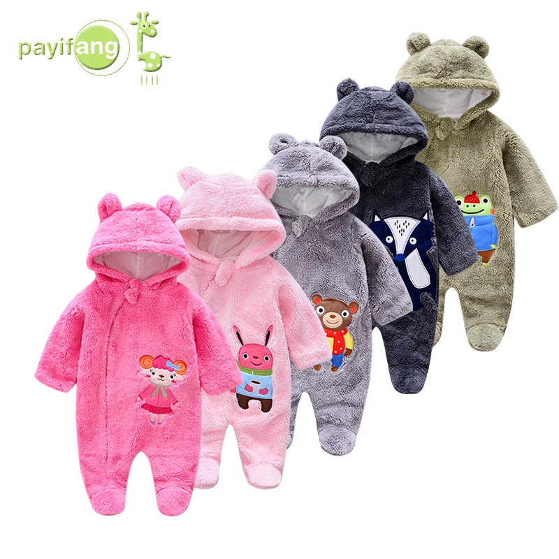 

Winter thickness velvet fleece baby long-sleeved Coverall zipper hooded climbing clothes newborn baby animal romper, 6 color choices