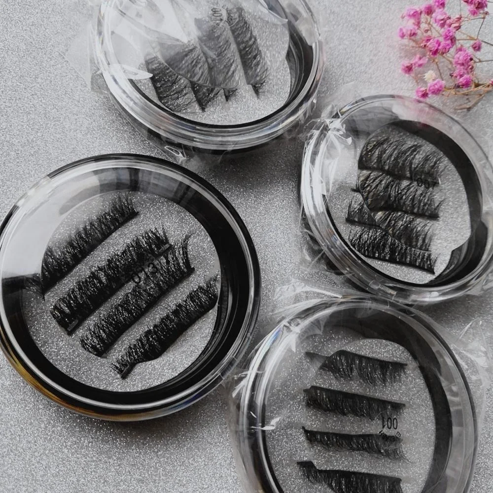 

Curved double dual 3d magnetic false eyelashes box magnet ultra thin 0.2mm 3d reusable fake eyelashes for women makeup, Natural black