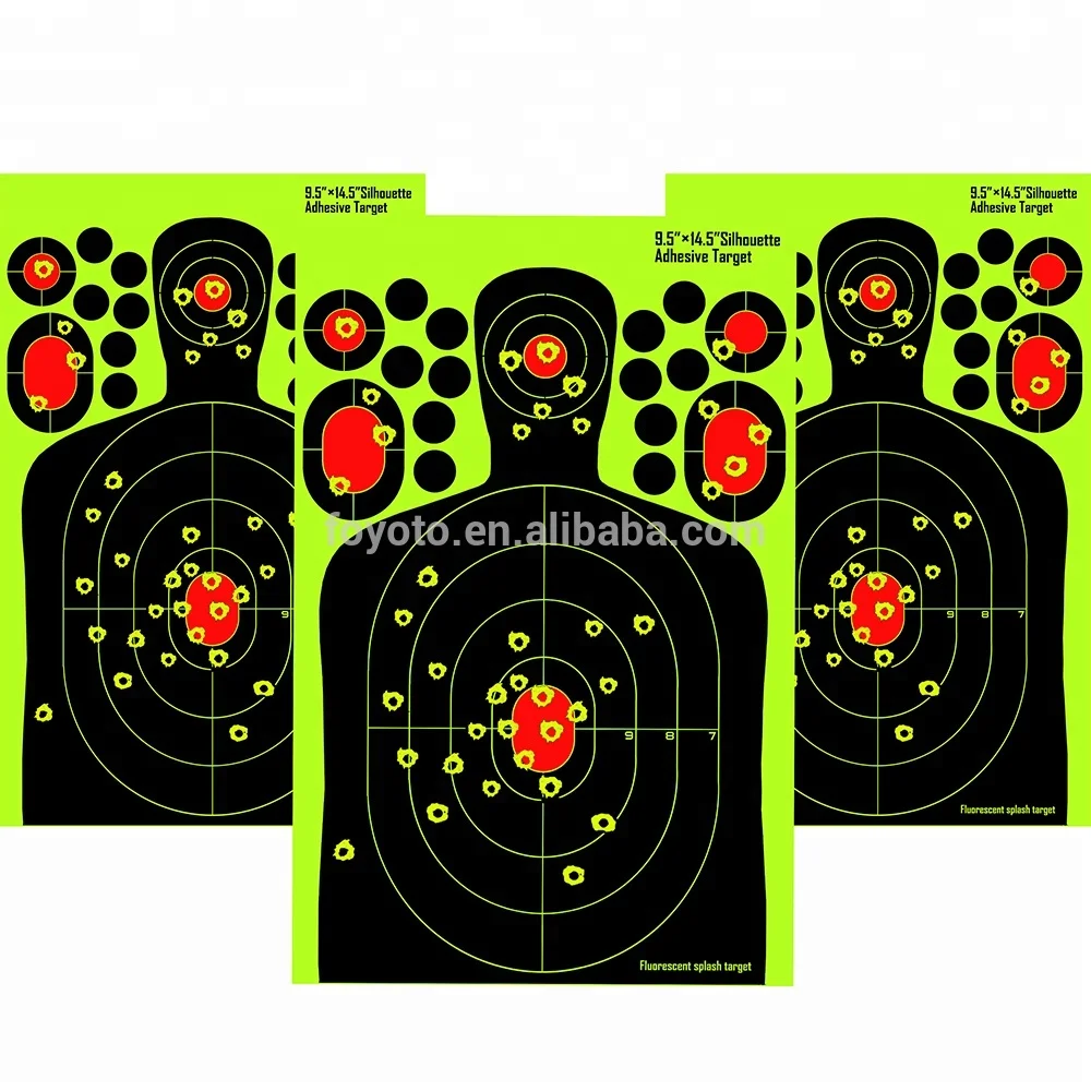 

new design 2021 Training cheap Shots Burst Bright Fluorescent Yellow Upon Adhesive Splatterburst Target Triple Silhouette Reactive Shooting Targets games toys, Black +yellow+orange