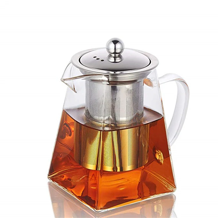 

All In One Stovetop Safe Tea Brewing One Cup Borosilicate Glass Tea Pot with Stainless Steel Strainers, Clear transparent