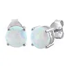 Women Jewelry Sterling Silver Round White Lab Opal Stud Earrings