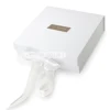Personalized magnetic closure cardboard white baby keepsake gift boxes with ribbon