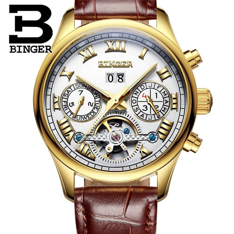 

BINGER 8602 L Men's Watches Top Brand Mechanical Fashion Casual Sport Watch Automatic Wristwatch Relogio Leather Wrist Watch