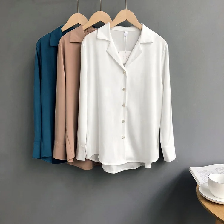 

B22377A Autumn Korean women's chic plain long sleeve blouse Shirt