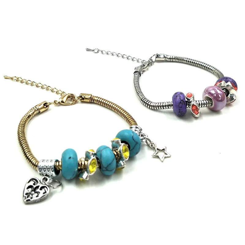 

European style DIY charm bracelet charm metal resin bead bracelet no fade no tarnish jewelry free sample yiwu jewelry factory