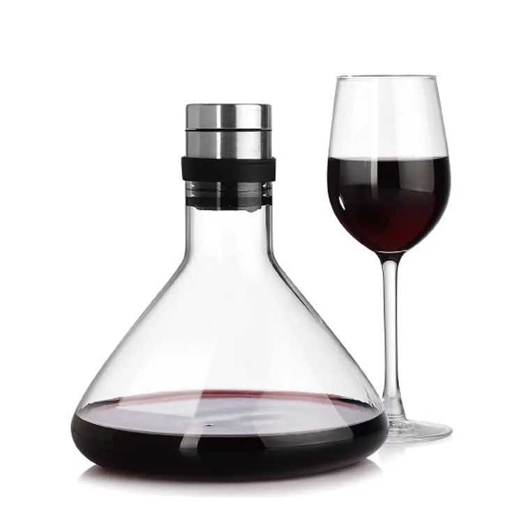 

Factory supply directly clear Borosilicate glass red wine decanter with stainless steel lid, Transparent