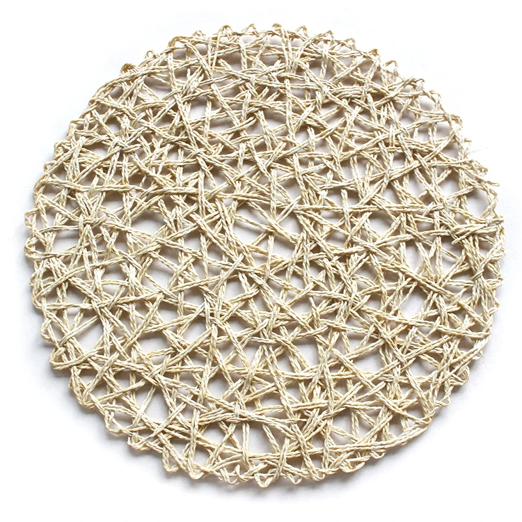 Dining Table Decoration Natural Black Color Paper String Crazy Woven Round Placemat Table Runner