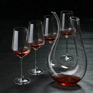 Image of Luxury Gift Box Set 1 Piece Wine Decanter 4 Piece Glass Goblets Crystal Red Wine Glassware Set of 5