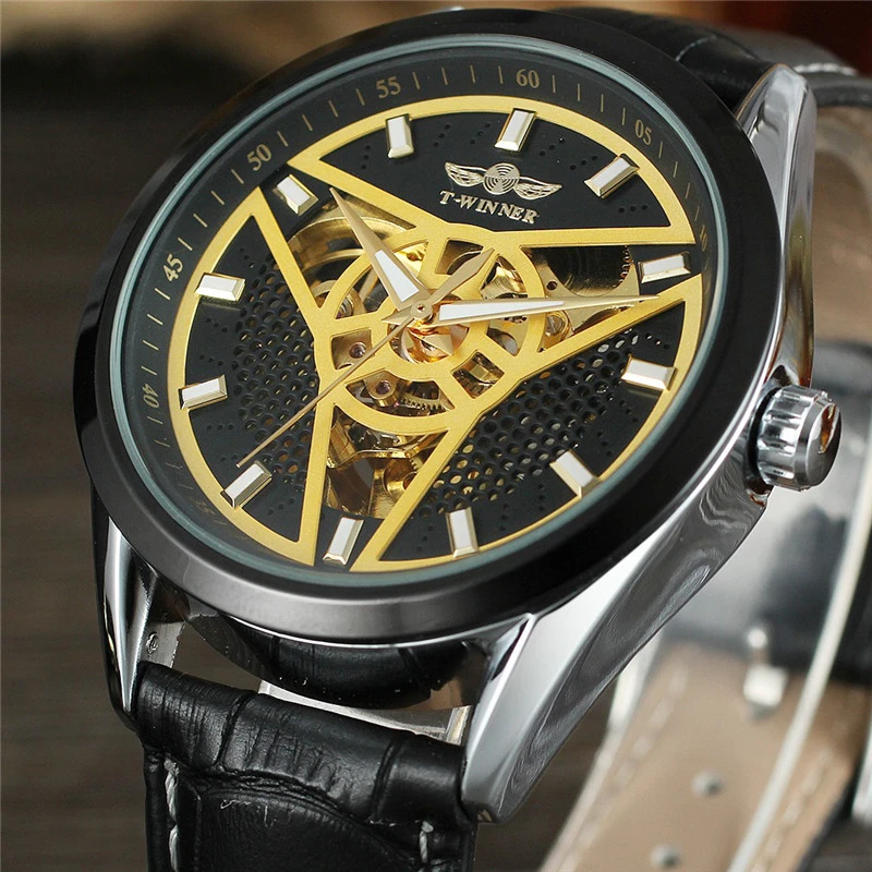 

2018 New Arrivals Men Luxury Wrist Watch Winner Brand Leather Strap Analog Self Wind Mechanical Fashion Skeleton Automatic Watch