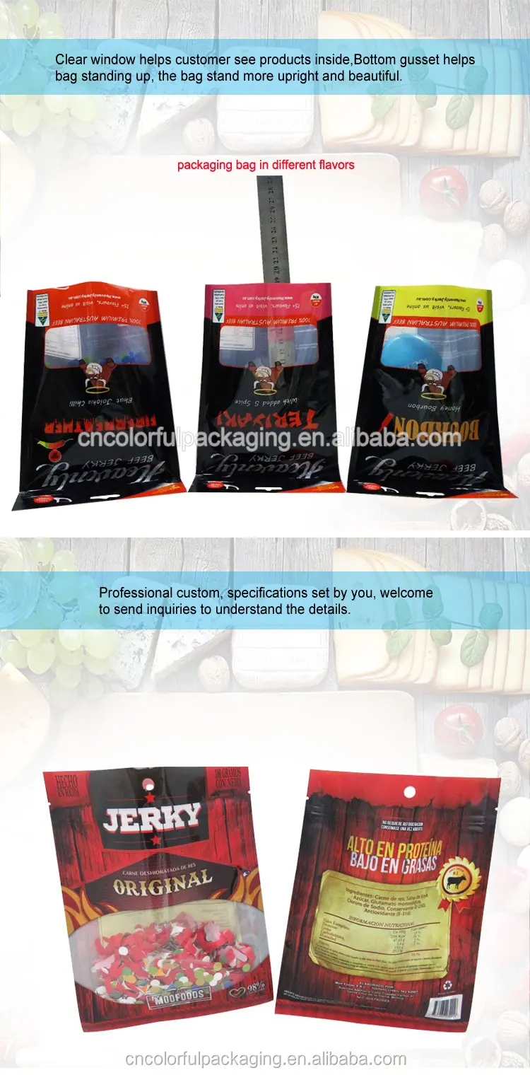 Custom Printed Reusable Vacuum Seal Ziplock Snack Food Beef Jerky