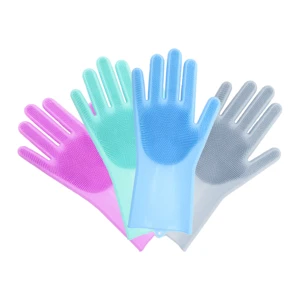 Image of 2019 New Upgraded Heat Resistant Silicone Sponge Reusable Magic Gloves For Dish Wash Kitchen Cleaning Pet Hair Care