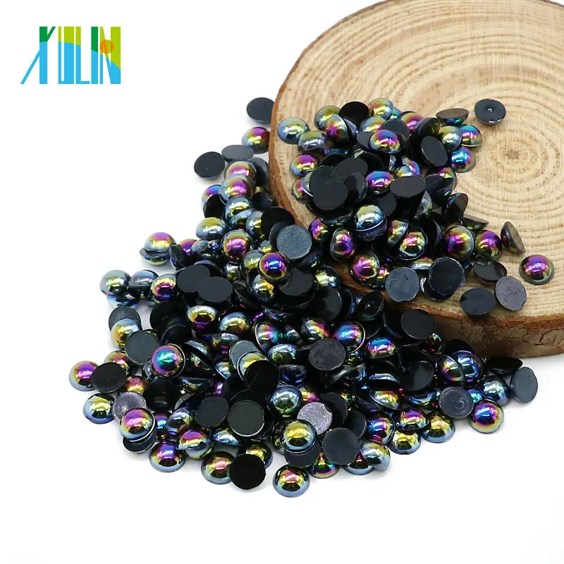 

XULIN Factory Sales A18-Black AB Color Domed Colorful Half Flatback ABS Pearl in Bulk