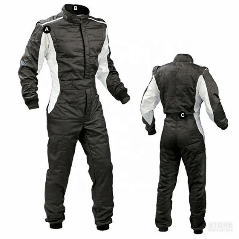 

Unisex Two Layer Quilted Satin Racing Karting Suit Car Motorcycle Racing Club Exercise Clothing Overalls Stig Suit Waterproof, Black-blue-red-white