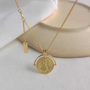 Best Price S925 Sterling Silver Portrait Design K18 Gold Silver Coin Necklace for Women Jewelry 2