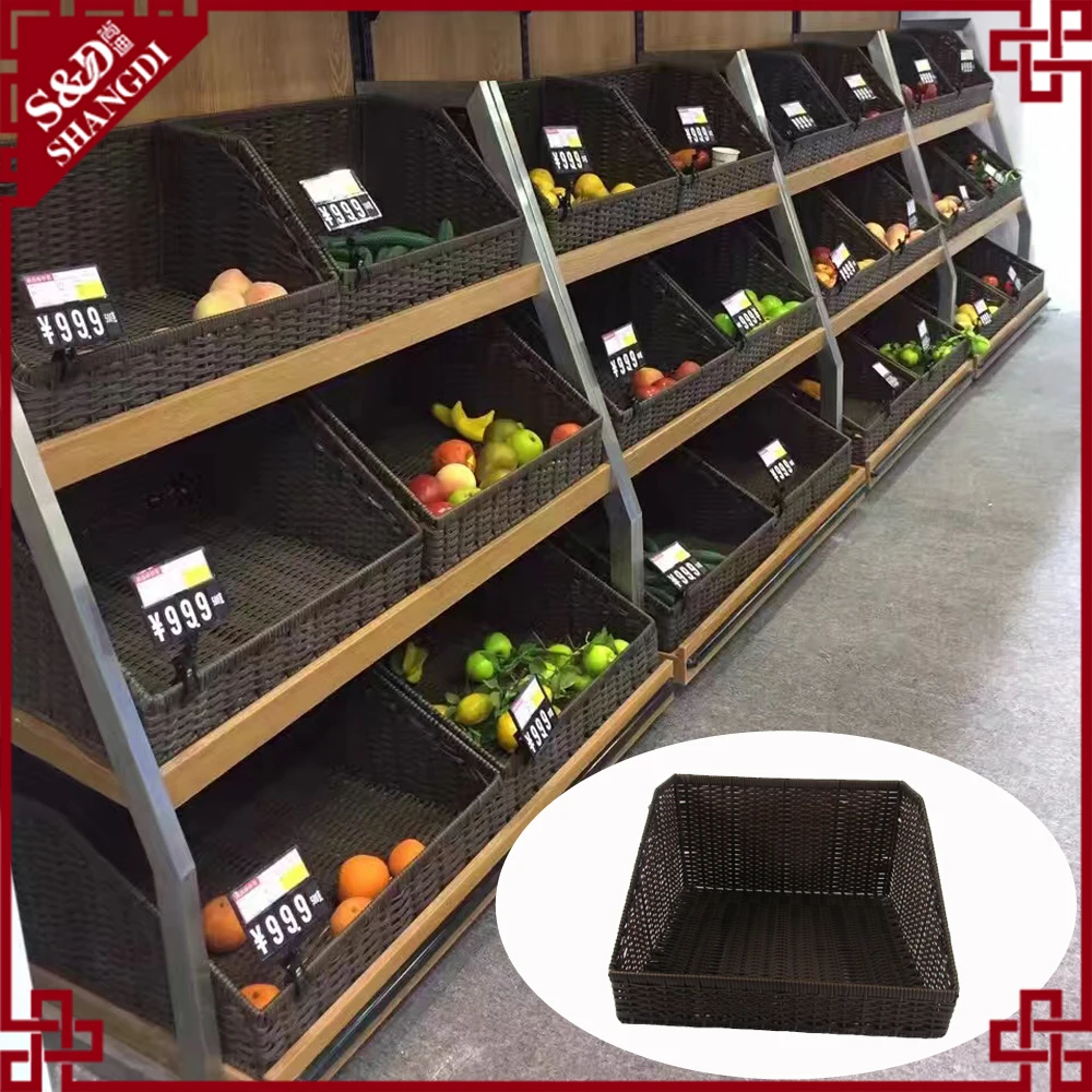 High Quality Durable Oval Plastic Rattan Supermarket Fruit Display