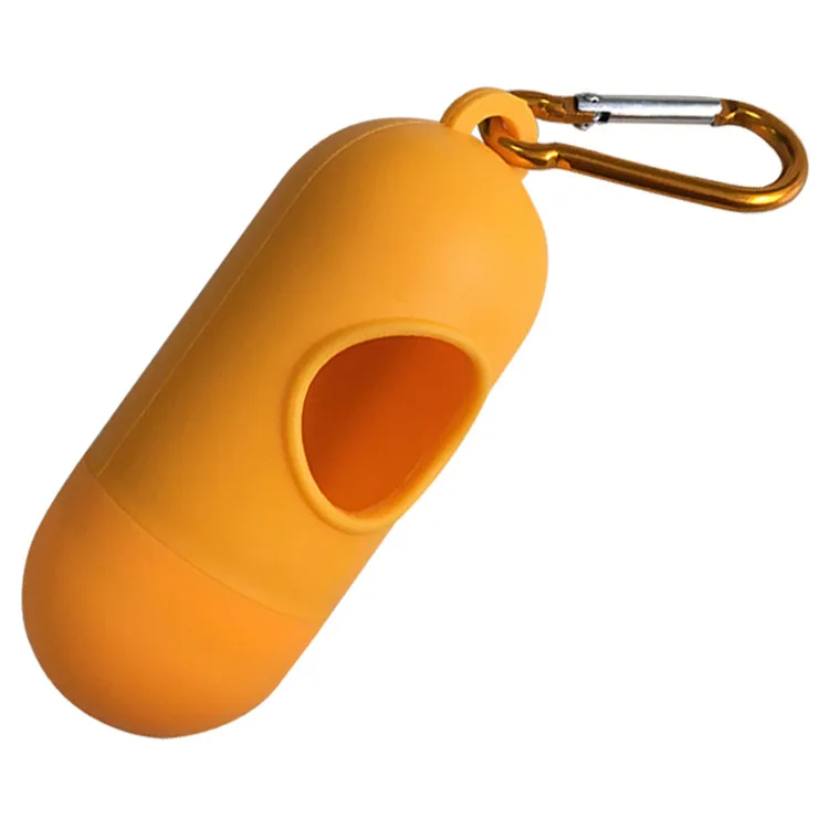

Pill shaped eco plastic print dog waste bag dispenser for leash, Red, green, blue, purple, black, pink, yellow, etc.