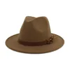 Leather Band Vintage Hats For Women Men Cap Wide Brim Felt Fedora Hat