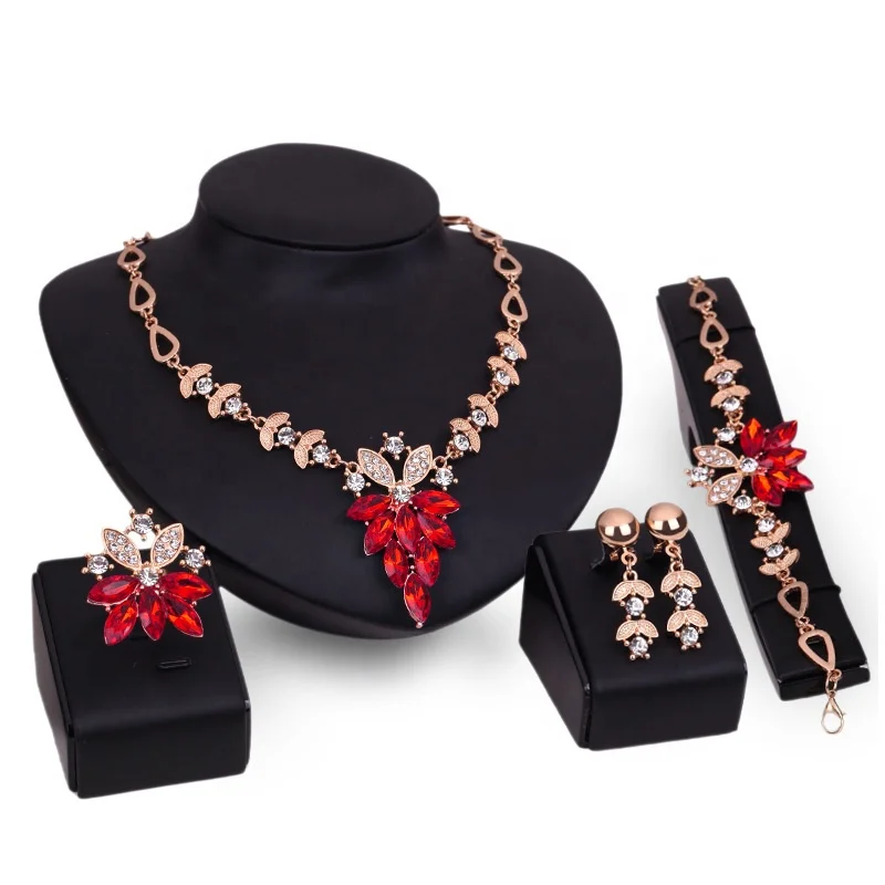 

JS1002 Fashion Colorful Crystal Gold Wedding Jewelry Sets For Bridal Women Wholesales