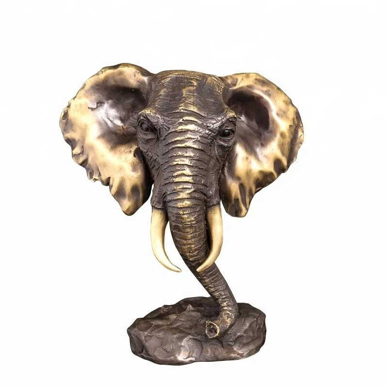 

DW-104B Oranment Bronze Wild Thai Elephant Head Bust Statue Sculpture Animal Figurine Feng Shui Metal Art Decor
