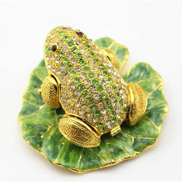 

Custom Fashion Rhinestone Frog on the lotus leaf Trinket Box Small Gifts