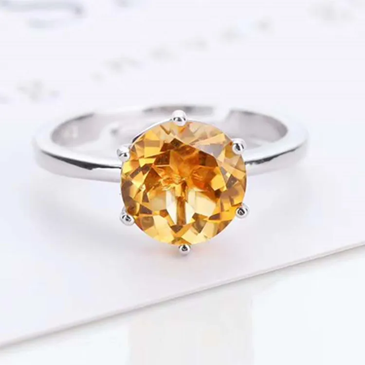 

Wholesale 925 silver Jewelry natural Brazil yellow citrine perfect facetted cut adjustable Ring