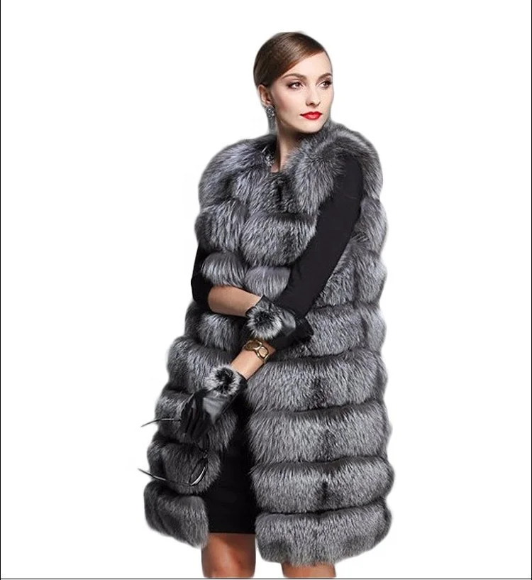 

Vegan Fur Women Vest & Waistcoat Long Pattern Lady Chinchilla Fox Fur Gilet 3 Rows In Winter Plus Size, Picture