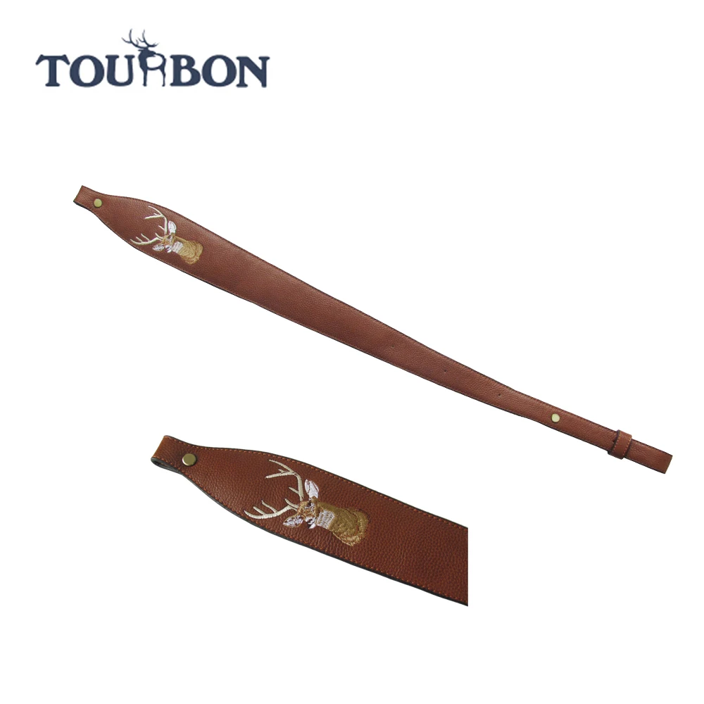 

TOURBON brown top grain lichi leather comfortable soft padded rifle sling
