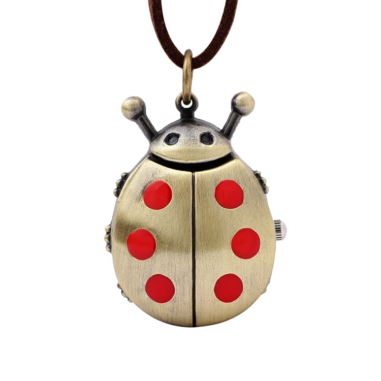 

Retro Hanging Watch Necklace Cute Beetle Pendant Pocket Watch Leather Chain Long Animal Pocket Watch (KKWT82034), As the picture