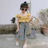 Wholesale high quality kid girl clothing sleeveless ruffle top + pineapple skirt 2pcs holiday suit children girl clothes