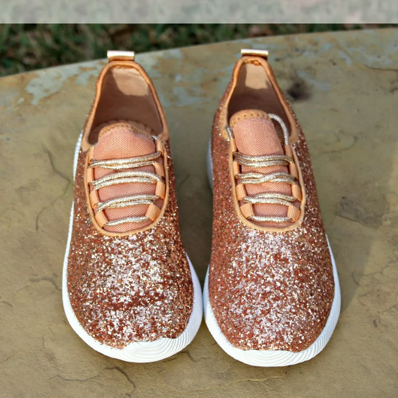 glitter tennis shoes rose gold