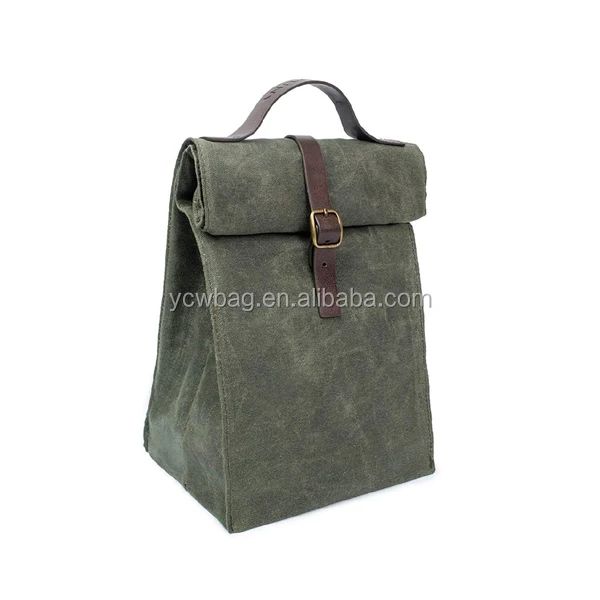 insulated waxed canvas lunch bag