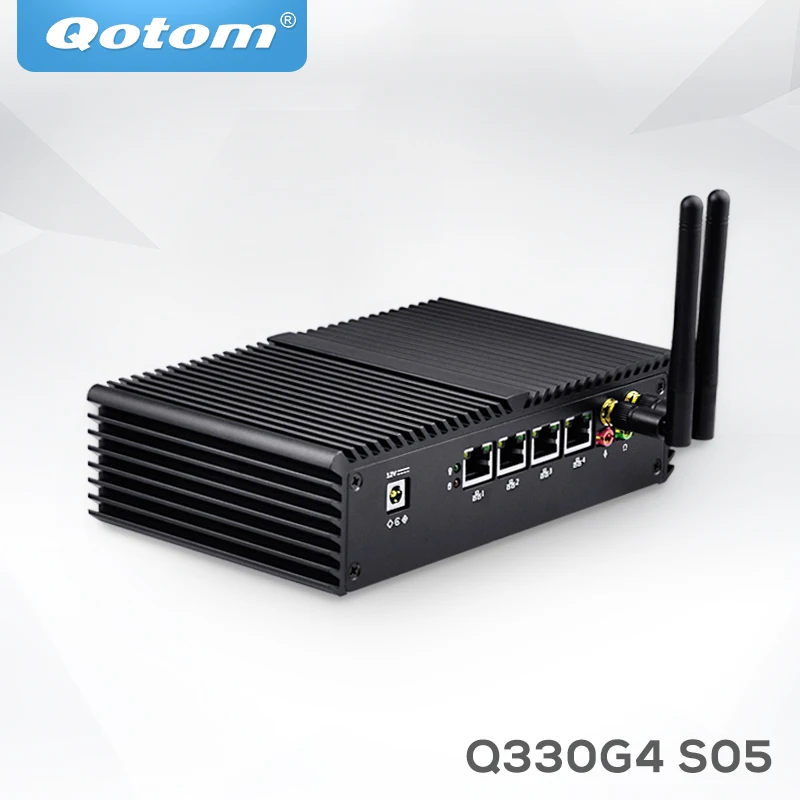 QOTOM Firewall Mini PC Q330G4 with Core i3-4005U processor dual core 1.7 GHz, 4 Gigabit NIC 1 COM Port, Fanless i3 Mini PC X86