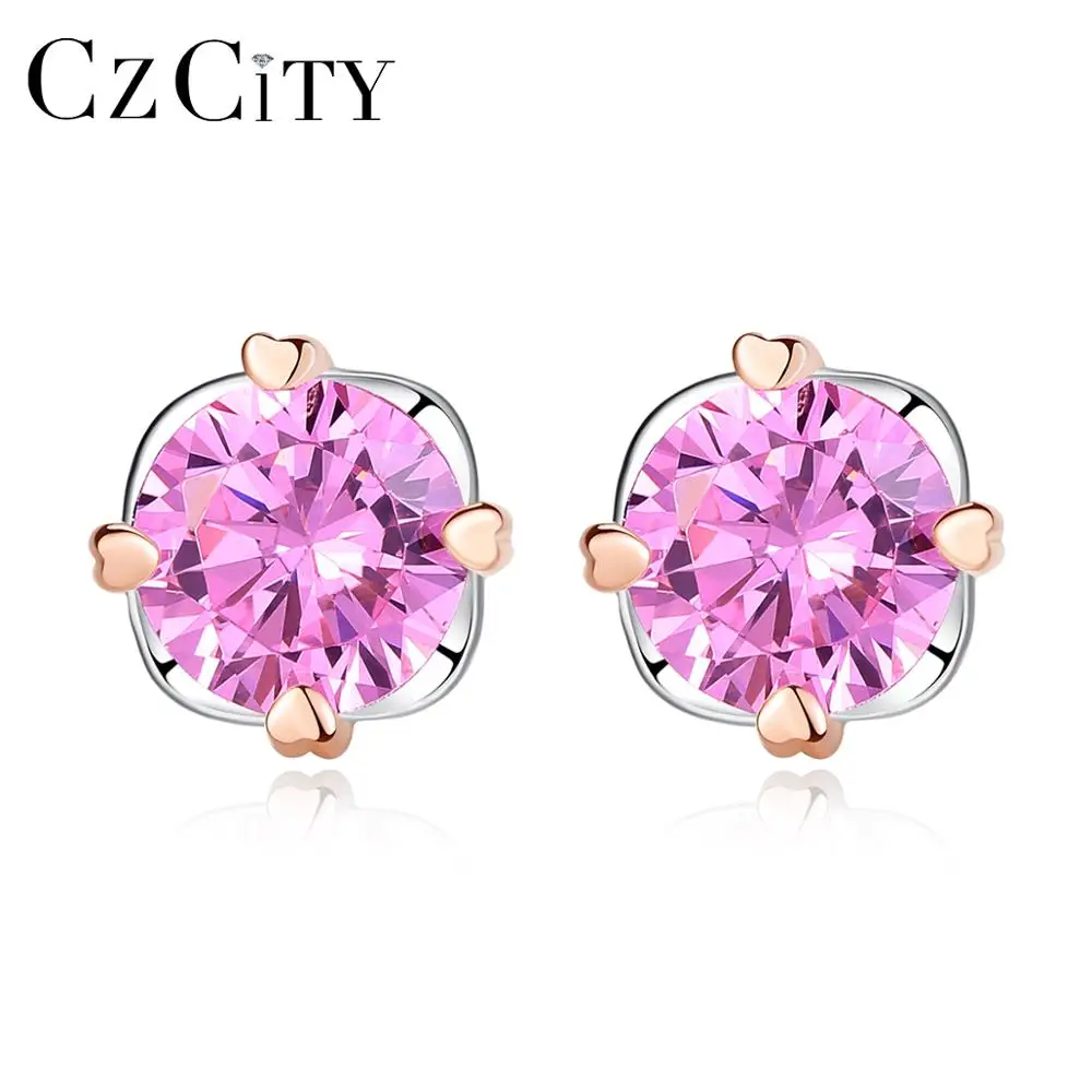 CZCITY Double Gold Girls Daily Wear Trendy Earrings 925 Sterling Silver Women Stud Earring Jewelry