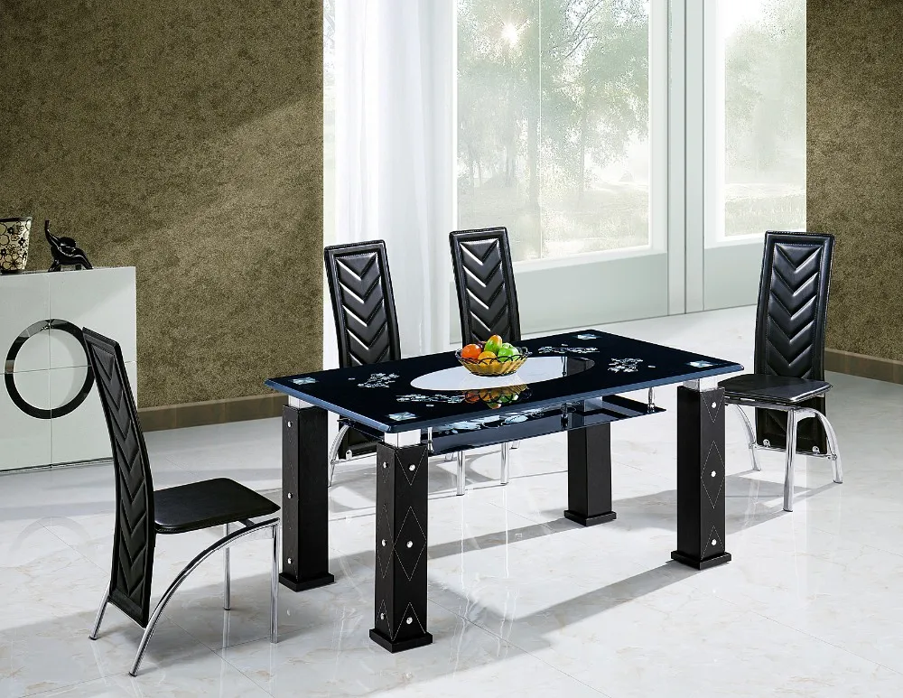 New Product Furniture Stylish Black Glass Dining Room Set Modern Dining