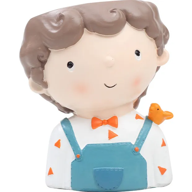 

ROOGO curly boy wholesale new resin flowerpot original Zakka cartoon garland male table top ornaments potted ornaments, N/a