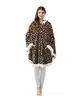 58 "x 72 " Winter Home Cloak Leopard Sherpa Trim Microsoft Plush Hooded Angel Throw Flannel Blanket Wrap Wearable TV Blanket