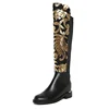 Genuine Leather Women Round Toe Flat Heel Sequins Over The Knee Handmade Boot fashion riding boots long boots for ladies