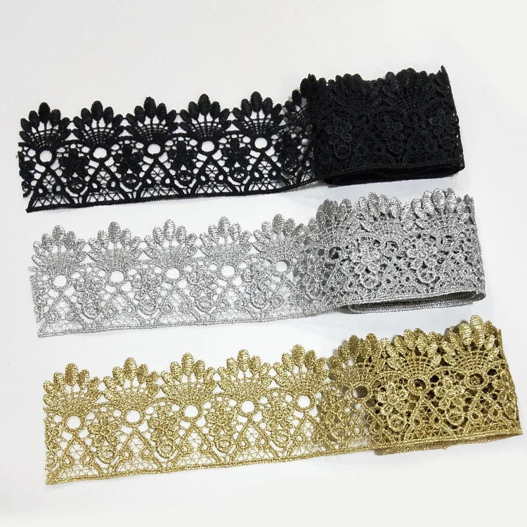 

Colorful elegant crown shape guipure lace trim wholesale Lace Ribbon, Gold black silver or customized