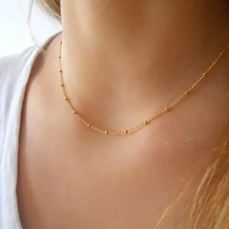 

YongZe website wholesale fashion Satellite Chain delicate plain gold necklace, Gold,sliver