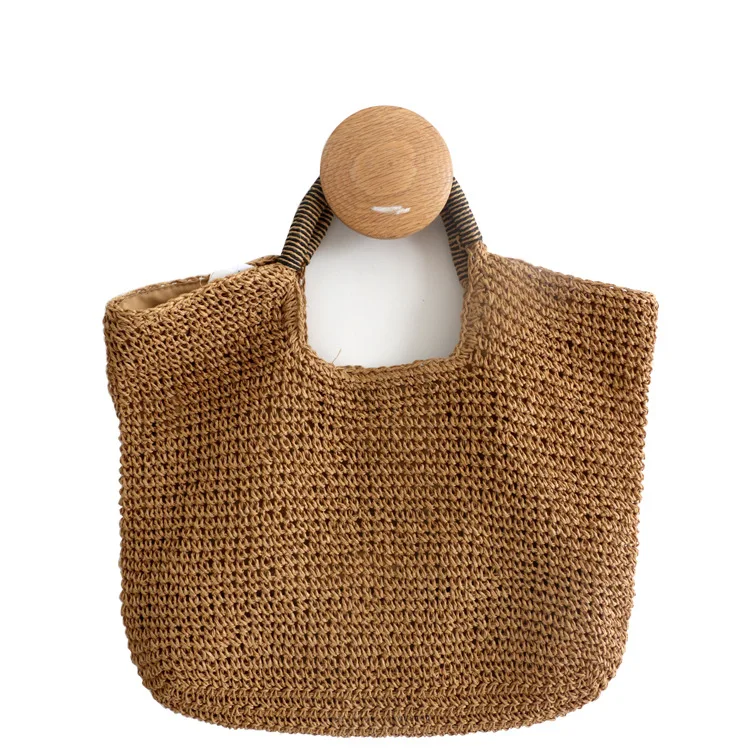 

Eco-friendly Portable Casual Rattan Paper String Large Tote Bag Lady Straw Handbag Women Summer Big Woven Beach Bag For Holiday