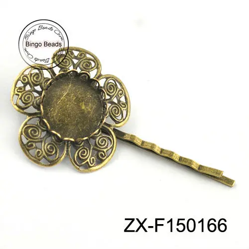 Antiqued Bronze Bobby Hair Pins Filigree Flat Bezel Settings For