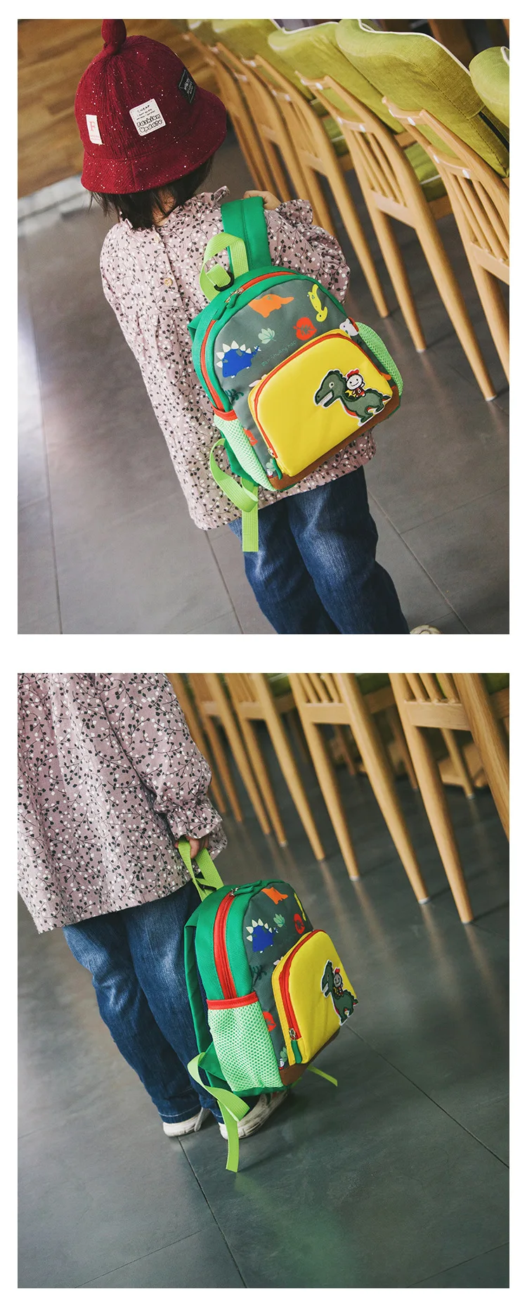 Toddler Kids cartoon dinosaur Backpack,Baby Boys Girls Toddler Pre School canvas Bag with Safety Harness