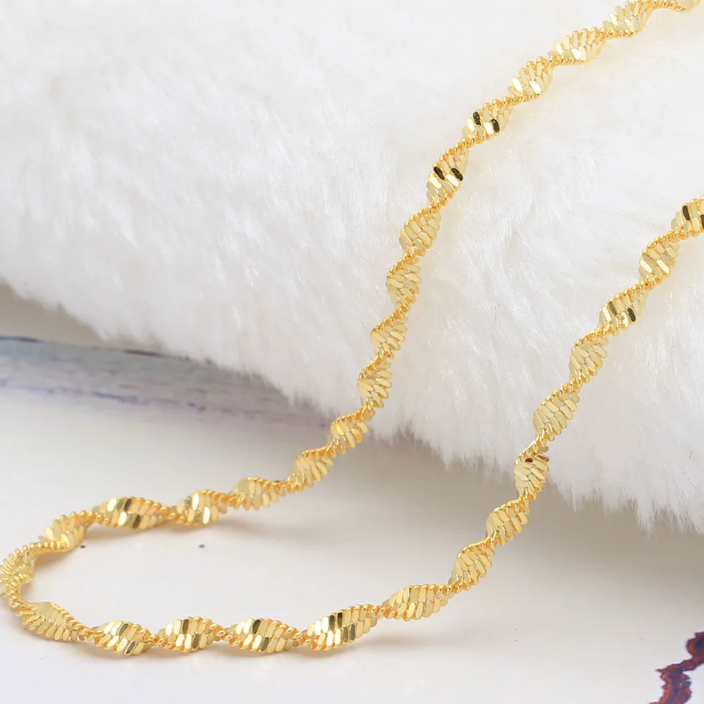 

Hainon 18inch gold plated chain necklace for women double water wave chain brass necklace