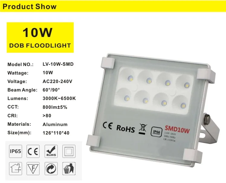 10W LV DOB SMD LED Flood Light for outdoor use SMD Slim lamp with 2 years warranty CE RoHS