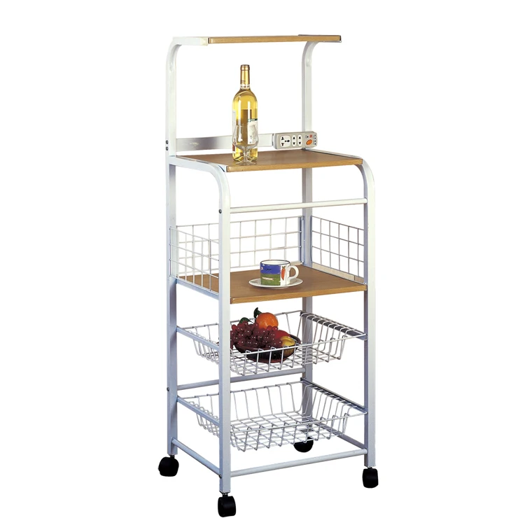 Modern design food vegetable storage home restaurant wood and metal serving cart mobile kitchen trolley with wheels 