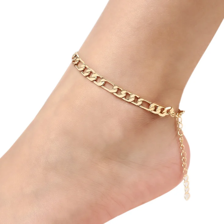 2019 Fashion Beach Accessories Jewelry Men Ankle Bracelet Vintage Gold Silver Color Cuban Link Anklet For Women