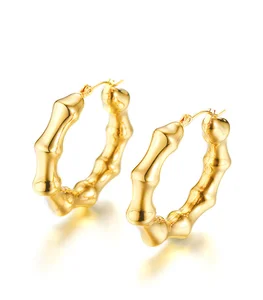 Stainless Steel 18K Gold Plated Bamboo Hoop Earrings
