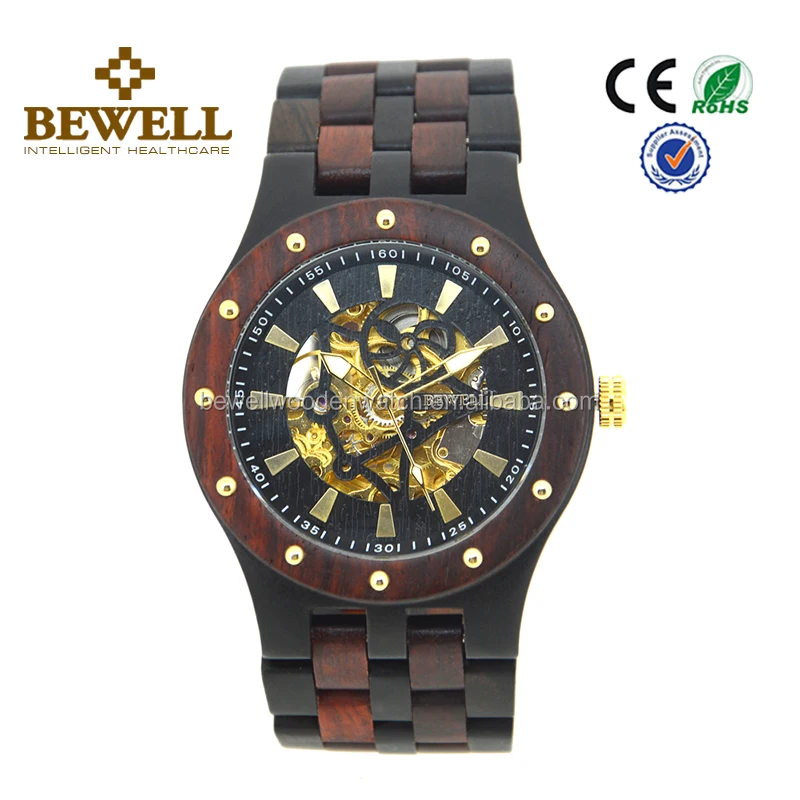 

New Sandalwood Self-winding Mechanical Skeleton Gold Dial Adorm Mens Watches