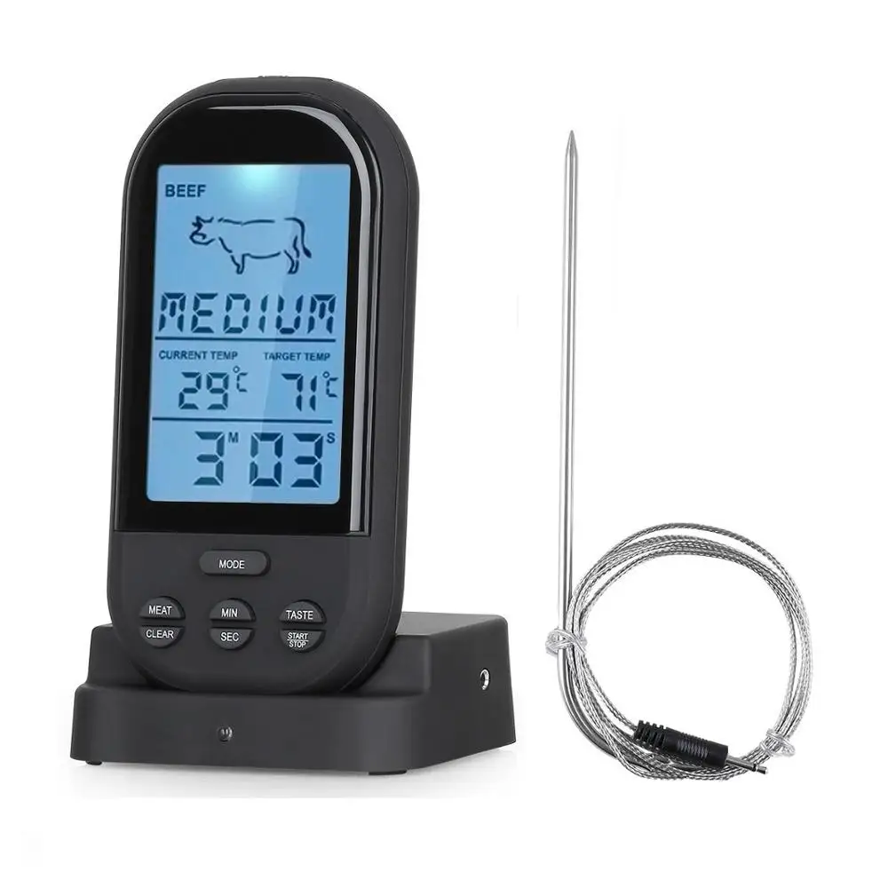 

FDA certified Amazon best selling pre-programmed Wireless transmission voice alert remote BBQ Thermometer